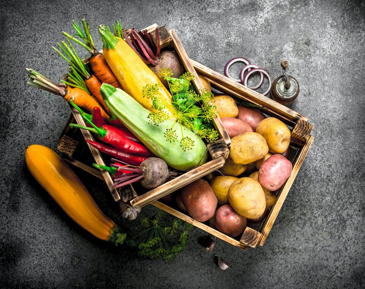 organic food fresh harvest of vegetables in an old box .jpg